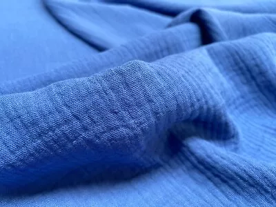 Double Gauze Cotton Muslin Fabric Soft Baby Cloth - 140cm Wide - Royal Blue • £0.99