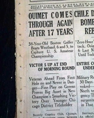 $42 • Buy FRANCIS OUIMET Wins United States U.S. Amateur Championship GOLF 1931 Newspaper