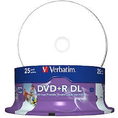 £39.99 • Buy 25 Verbatim Printable 8x Dual Layer DVD+R DL Disc 8.5Gb 240Min