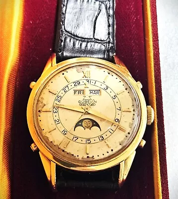 Ultra Rare Gubelin Automatic 18K Moon Phase Triple Calendar Wristwatch • $6995