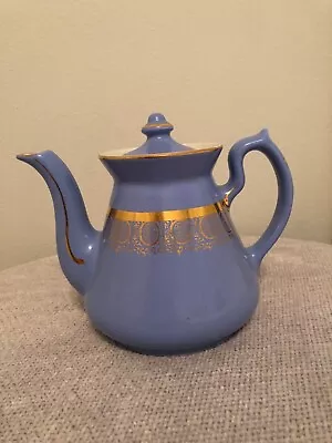 Vintage Hall Pottery Teapot Blue With Gold Accents #069X 4 Cup • $23.99