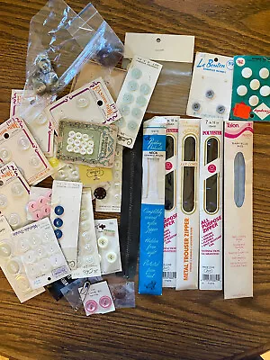 Vintage Lot Of Sewing  Assorted Buttons And Zippers • $14.99
