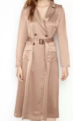 NEW $170 VICTORIA’S SECRET Lux Satin Trench Coat Duster COPPER Womens Size LARGE • $89