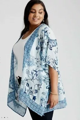 Beme Kimono Cover-Up Top Plus Size 20 22 24 Blue Chiffon 3/4 Sleeve NEW RP$80 • $22.99