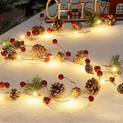 2M Pinecone Red Berry Garland String Light Fairy Lights Christmas Decorations • £7.29