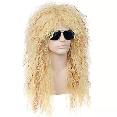 80s Wig Blonde Men Wig Long Curly Wig 70s Heavy Metal Wig Blonde Mullet Rocke... • $28.86