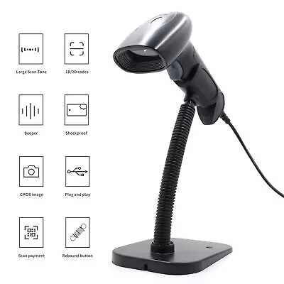 Handheld USB 1D 2D QR Barcode Scanner Wired Bar Code With Stand For Library A3I5 • $19.49