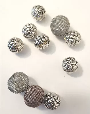 Set Of 3 Mesh Beads And 7 Silver Tone Ball Beads.  • $17