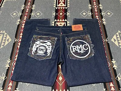 RMC Martin Ksohoh Denim Jeans Sz 34 (34x33) Blue Embroidered Pockets Mens T67 • $89.96