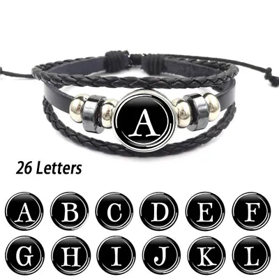 £3.29 • Buy Personalized Bracelet 26 Letter Mens Womens Adjustable Leather Wristband UK Stoc