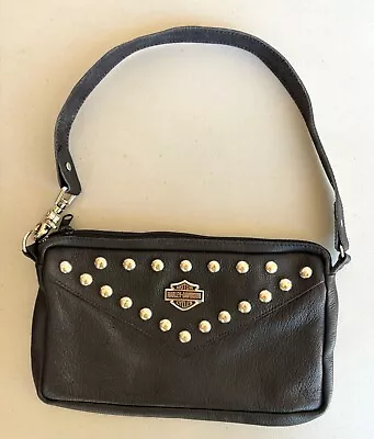 Harley Davidson Women's Black Leather Bag Purse Handle Studded Silver Zip Soft  • $27