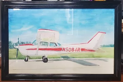 OOAK (16x27in) Original Vintage Watercolor Painting Of 1974 Cessna Airplane • $175