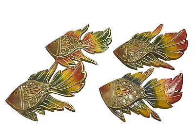 Vtg Kitsch Tropical Fish Family Hand Painted Carved Wooden Wall Art Plaques Flaw • $7.50