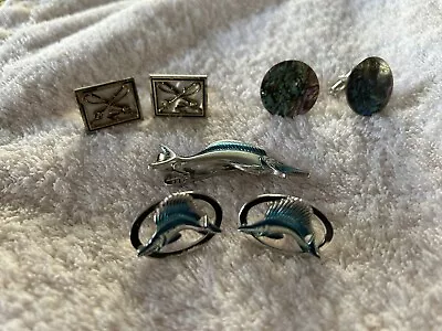 Lot Of Matching Marlins Tie Bar Clip/Cuff Links Set Mother Of Pearl  Signed • $18.95