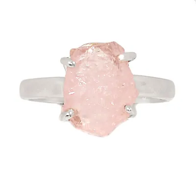 Natural Morganite Rough - Madagascar 925 Silver Ring Jewelry S.7 CR23779 • $15.99