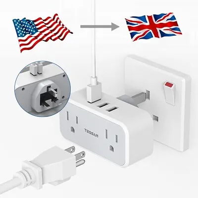 US To UK Plug Adapter With 2 Outlet USB Charger For USA To Scotland Kenya Dubai • $15.99