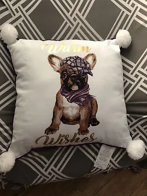 $14.98 • Buy New “Warm Wishes” French Bulldog Frenchie Decorative Accent Throw Pillow 18”x18”