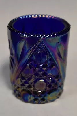 Vintage Joe St. Clair Button Flower Toothpick Holder Carnival Glass Cobalt Blue • $12.99