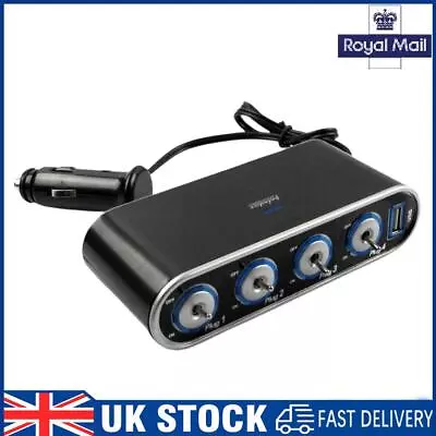 12V Car Charger Adapter 4 Way Switch Adapter LED Light Multi Socket Car Charger • £8.09