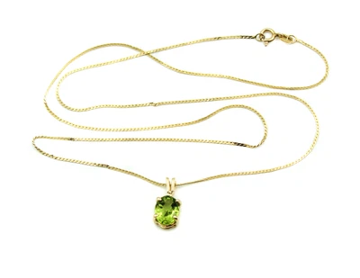 £159.48 • Buy Oval Cut Green Quartz Pendant 14k Yellow Gold Herringbone Chain Necklace