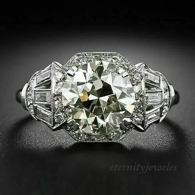 2CT Round Lab-Created Diamond Vintage Art Deco Engagement Ring 14K White Gold FN • $139.34