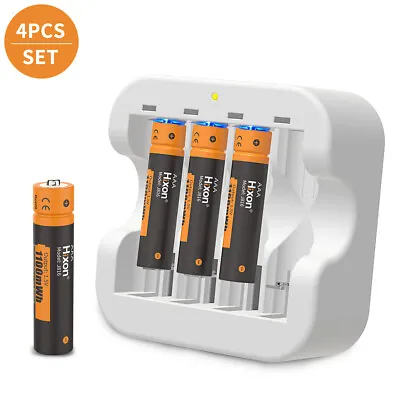 1.5V AAA Rechargeable Lithium Batteries Charger+4x1100mWh LI-ion Recharge AAA Uk • £22.47