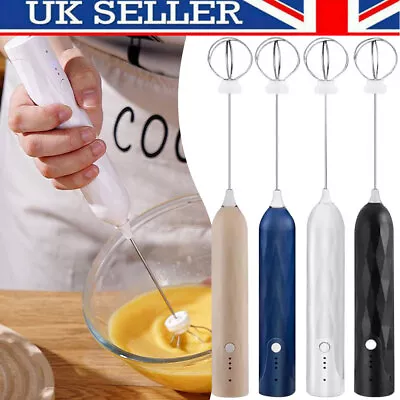 Electric Milk Frother Coffee Whisk Handheld Frappe Chocolate Mixer Rechargeable • £8.99