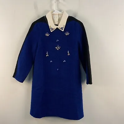 MindBridge Womens XS Dress Blue Black Wool 3/4 Sleeve Collar Beads Jeweled 12569 • $38.35
