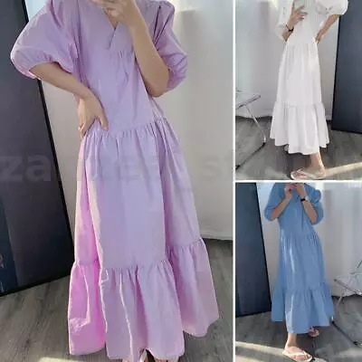 ZANZEA Women Puff Short Sleeve V Neck Holiday Party Fishtail Ruffles Maxi Dress • $36.29