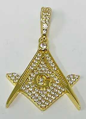 Sterling Silver .925 Masonic Mason Symbol Gold  Cubic Zirconia  Pendant Charm • $29.99
