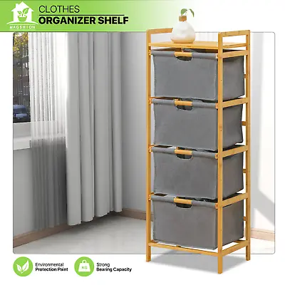 18 Bamboo Rack[FABRIC DRAWER CABINET]4-Tier Storage Unit Shelf Clothes Organizer • $65.99