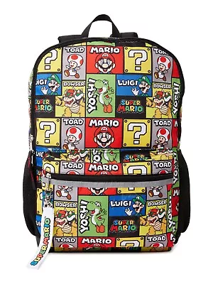 £17.67 • Buy NWT Nintendo Super Mario Print Backpack 17  School Book Bag Kids Luigi Bowser