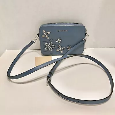 Michael Kors Flowers Crossbody/camera Bag - Denim Blue Leather - Medium - *euc* • $54.99