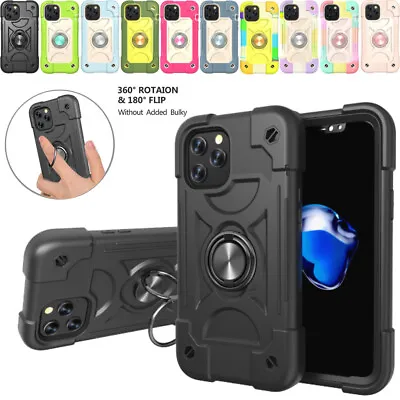 Armor Phone Case For IPhone 11 12 Pro Max 7 8 X Anti-shock Ring Stand Back Cover • £9.01