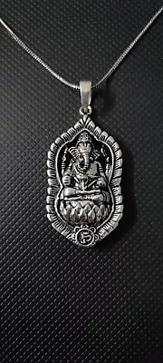 Handmade Brass Ethnic Pendant Silver Polish Lord Ganesha Charm Pendant Chain  • $15.75