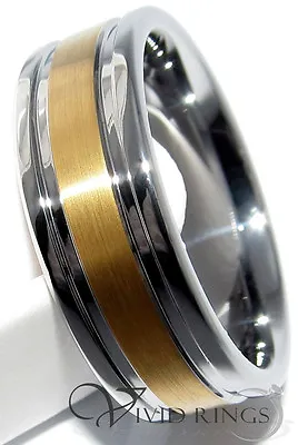 Men Tungsten Ring 18K Gold Plated Grooves Wedding Band Size 8 To 14.5 • $11.99