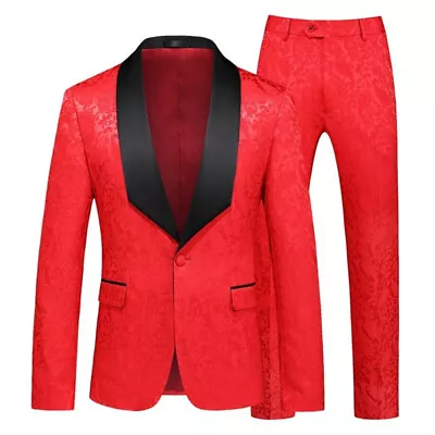 Men's 2 Piece Slim Fit Suit Set Tuxedo Button Solid Jacket Vest Business Pants • $122.56