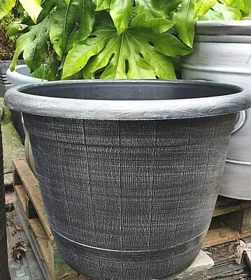 PAIR 2X 44CM ANTHRACITE  SILVER Plant Pot Outdoor Garden Round Plastic Planter • £13.99