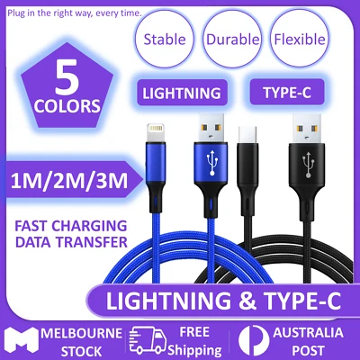 $2.99 • Buy 1M/2M/3M Braided Data Type C Cable For Apple IPhone 14 13 12 11 Pro Max Samsung