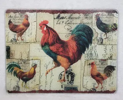 Vintage Tempered Glass Cutting Board Rustic Rooster Design 11.5  X 15  • $16