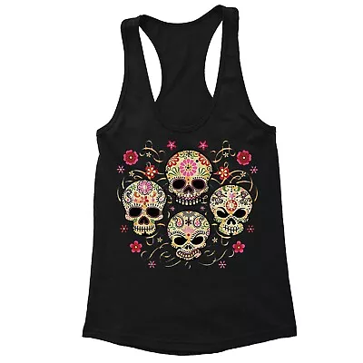 XtraFly Apparel Women's Sugar Skull Day Of Dead Mexican Flower Muertos Racerback • $16.49