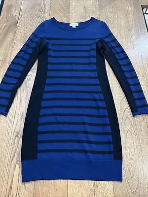 KENAR 100% Merino Wool Women's Sweater Dress Size S  Blue/Black Stripes • $16.99
