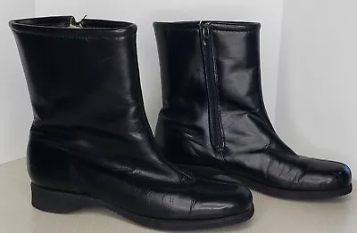 Classic Hush Puppies Calf Black Leather Boot Zip-Up Fleece Lined  VTG Sz 8 • $25