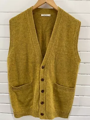 WoolOvers Lambswool Waistcoat Sweater Vest Mens M Vest Cardigan Mustard Yellow • $28