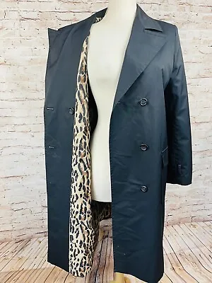 $69.99 • Buy Vintage Marvin Richards Long Dress Trench Coat Jacket Black Cheetah Print Lining