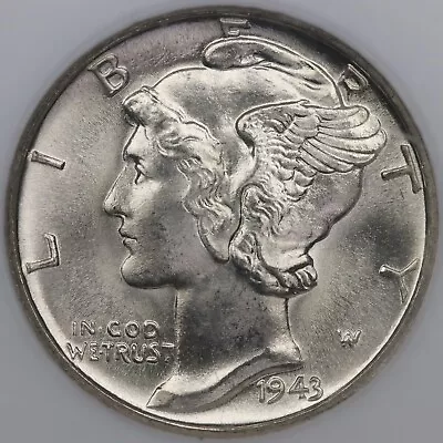 1943-D 10c Mercury Dime - NGC MS 67 FB • $118