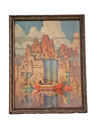 Vintage 1920s N.C. Wyeth The City Of Tyre Framed Under Glass Print 12.5X9.5 LHJ? • $99.50