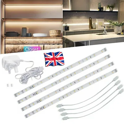 4x LED Strip Lights Bar Under Cabinet Lighting Kit For Kitchen Cupboard UK Plug • £10.79
