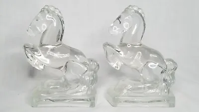 L.E.Smith 40s Art Deco Rearing Horse Clear Glass Book Ends • $35