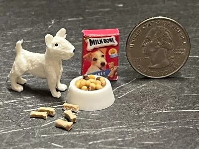 Dollhouse Miniature Dog Puppy & Food Set 1:12 Scale PUP136 Dollys Gallery B20b • $10.99